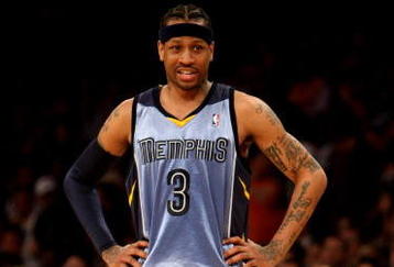 LOS ANGELES, CA - NOVEMBER 06:  Allen Iverson #3 of the Memphis Grizzlies staands on the court in the game against the Los Angeles Lakers on November 6, 2009 at Staples Center in Los Angeles, California. The Lakers won 114-98.  NOTE TO USER: User expressly acknowledges and agrees that, by downloading and/or using this Photograph, user is consenting to the terms and conditions of the Getty Images License Agreement.  (Photo by Stephen Dunn/Getty Images)
