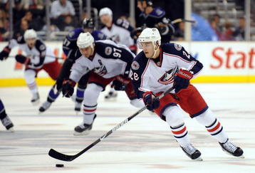 LOS ANGELES, CA - OCTOBER 25:  Nikita Filatov #28 of the Columbus Blue Jackets rushes against the Los Angeles Kings during the game at the Staples Center on October 25, 2009 in Los Angeles, California.  (Photo by Harry How/Getty Images)