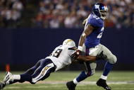 EAST RUTHERFORD, NJ - NOVEMBER 8:  Brandon Jacobs #27 of the New York Giants runs the ball against the San Diego Chargers at Giants Stadium on November 8, 2009 in East Rutherford, New Jersey. The Chargers defeated the Giants 21-20.  (Photo by Nick Laham/Getty Images)