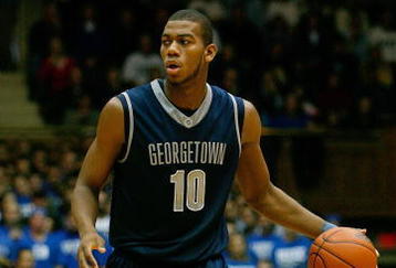 DURHAM, NC - JANUARY 17:  Greg Monroe #10 of the Georgetown Hoyas dribbles the ball during the game against the Duke Blue Devils on January 17, 2009 at Cameron Indoor Stadium in Durham, North Carolina.  The Blue Devils defeated the Hoyas 76-67. (Photo by Kevin C. Cox/Getty Images)
