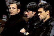 HANOVER, GERMANY - NOVEMBER 11: (L-R) Oliver Bierhoff, team manager of the german football assisation, Joachim Loew, head coach of the german national football team and Michael Ballack attend the mourning service for Robert Enke at the Marktkirche on November 11, 2009 in Hanover, Germany. Enke, 32, goalkeeper for Hannover 96 and the German national team, was struck and killed yesterday by a train at Neustadt am Rubenberge. Police have today confirmed that it was suicide. (Photo by Jochen Luebke-Pool/Getty Images)