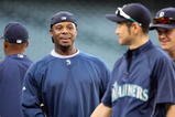 SEATTLE - SEPTEMBER 18:  Ken Griffey Jr. #24 of the Seattle Mariners laughs with Ichiro Suzuki #51 during practice before the game against the New York Yankees on September 18, 2009 at Safeco Field in Seattle, Washington. (Photo by Otto Greule Jr/Getty Images) 