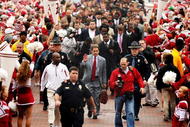 TUSCALOOSA, FL - NOVEMBER 29: Head coach Nick Saban of the Alabama Crimson Tide waves to fans during the walk of champions before taking on the Auburn Tigers at Bryant-Denny Stadium on November 29, 2008 in Tuscaloosa, Alabama. (Photo by Doug Benc/Getty Images)