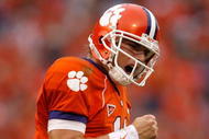 CLEMSON, SC - SEPTEMBER 26: Kyle Parker #11 of the Clemson Tigers celebrates after his team scores a touchdown against the TCU Horned Frogs during their game at Memorial Stadium on September 26, 2009 in Clemson, South Carolina. (Photo by Streeter Lecka/Getty Images)