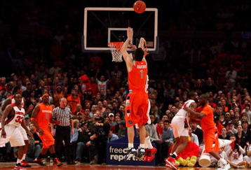 NEW YORK - MARCH 14: Andy Rautins #1 of the Syracuse Orange shoots a three against the Louisville Cardinals during the championship game of the Big East Tournament at Madison Square Garden on March 14, 2009 in New York City.  (Photo by Jim McIsaac/Getty Images)