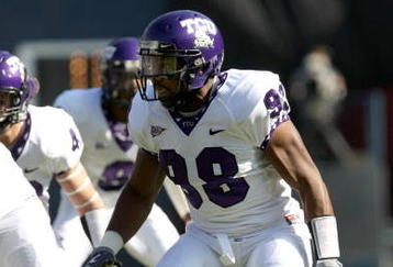 SAN DIEGO - NOVEMBER 07:  Defensive end Jerry Hughes #98 of the Texas Christian University Horned Frogs in action in the game with the San Diego State Aztecs on November 7, 2009 at Qualcomm Stadium in San Diego, California.   TCU won 55-12.  (Photo by Stephen Dunn/Getty Images)