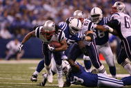 INDIANAPOLIS - NOVEMBER 02: BenJarvus Green-Ellis #42 of the New England Patriots runs the ball against the Indianapolis Colts at Lucas Oil Stadium on November 2, 2008 in Indianapolis, Indiana. (Photo by Andy Lyons/Getty Images)