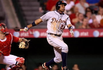 ANAHEIM, CA - AUGUST 24:  Curtis Granderson #28 of the Detroit Tigers bats against the Los Angeles Angels of Anaheim on August 24, 2009 at Angel Stadium in Anaheim, California.  (Photo by Stephen Dunn/Getty Images)