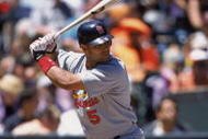 26 Jul 2001: Infielder Albert Pujols #5 of the St. Louis Cardinals waits for the pitch during the National League game against the Chicago Cubs at Wrigley Field in Chicago, Illinois. The Cardinals defeated the Cubs 3-1. Mandatory Credit: Jonathan Daniel /Getty Images