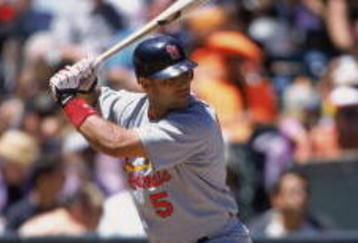 26 Jul 2001:  Infielder Albert Pujols #5 of the St. Louis Cardinals waits for the pitch during the National League game against the Chicago Cubs at Wrigley Field in Chicago, Illinois.  The Cardinals defeated the Cubs 3-1.  Mandatory Credit:  Jonathan Daniel /Getty Images