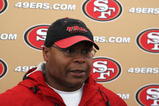 SANTA CLARA, CA - MAY 01:  Head coach Mike Singletary of the San Francisco 49ers talks with the media during the 49ers Minicamp at their training facilities on May 1, 2009 in Santa Clara, California.  (Photo by Jed Jacobsohn/Getty Images)