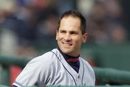 05 APRIL 2002: Omar Vizquel #13, of the Cleveland Indians smiles from the dugout late in the game at the Detroit Tigers home opener at Comerica Park in Detroit,  MI. Cleveland won the game 10-1. DIGITALIMAGE. Mandatory Credit: Tom Pidgeon/Getty Images