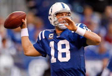 INDIANAPOLIS - NOVEMBER 01:  Peyton Manning #18 of the Indianapolis Colts throws a pass during the NFL game against the San Francisco 49ers at Lucas Oil Stadium on November 1, 2009 in Indianapolis, Indiana.  (Photo by Andy Lyons/Getty Images)