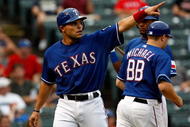 ARLINGTON, TX - SEPTEMBER 13:  Catcher Ivan Rodriguez #7 of the Texas Rangers on September 12, 2009 at the Ballpark in Arlington, Texas.  (Photo by Ronald Martinez/Getty Images)
