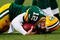 GREEN BAY, WI - NOVEMBER 01:  Quarterback Aaron Rodgers #12 of the Green Bay Packers is sacked during the third quarter of the game against the Minnesota Vikings at Lambeau Field on November 1, 2009 in Green Bay, Wisconsin. (Photo by Scott Boehm/Getty Images)