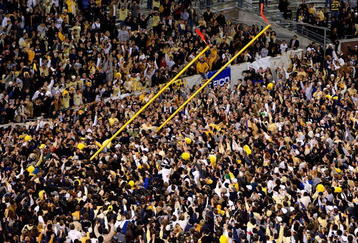 ATLANTA - OCTOBER 17:  Fans bring down the goal post in the North End Zone after the Georgia Tech Yellow Jackets 28-23 win over the Virginia Tech Hokies at Bobby Dodd Stadium on October 17, 2009 in Atlanta, Georgia.  (Photo by Kevin C. Cox/Getty Images)