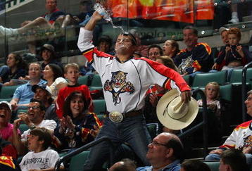SUNRISE, FL - FEBRUARY 15:  A fan of the Florida Panthers entertains the crowd during their game against the Washington Capitals on February 15, 2009 at the BankAtlantic Center in Sunrise, Florida. The Capitals defeated the Panthers 4-2.  (Photo by Bruce Bennett/Getty Images)