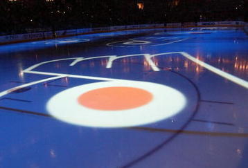 PHILADELPHIA - APRIL 28:  The logo of the Philadelphia Flyers shines on the ice before game four of the Eastern Conference Quarterfinals between the Flyers and the Buffalo Sabres during the 2006 NHL playoffs on April 28, 2006 at the Wachovia Center in Philadelphia, Pennsylvania. The Flyers defeated the Sabres 5-4, tying the series 2-2.  (Photo by Len Redkoles/Getty Images)