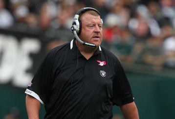 OAKLAND, CA - OCTOBER 18:  Head coach Tom Cable of the Oakland Raiders looks on against the Philadelphia Eagles during an NFL game at the Oakland-Alameda County Coliseum on October 18, 2009 in Oakland, California.  (Photo by Jed Jacobsohn/Getty Images)