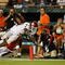 FORT LAUDERDALE, FL - OCTOBER 03: Running back DeMarco Murray #7 of the Oklahoma Sooners dives for the end-zone but comes up short as he is taken out of bounds by defensive back Vaughn Telemaque #7 of the Miami Hurricanes at Land Shark Stadium on October 3, 2009 in Fort Lauderdale, Florida. Miami defeated Oklahoma 21-20. (Photo by Doug Benc/Getty Images)