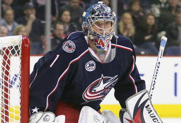 COLUMBUS, OHIO - APRIL 23:  Steve Mason #1 of the Columbus Blue Jackets keeps his eye on the play against the Detroit Red Wings during Game Four of the Western Conference Quarterfinals of the 2009 Stanley Cup Playoffs on April 23, 2009 at the Nationwide Arena in Columbus, Ohio. The Red Wings defeated the Blue Jackets 6-5 on a late goal by Johan Franzen to eliminate the Blue Jackets 4 games to 0. (Photo by Claus Andersen/Getty Images