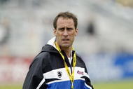 CARY, NC - APRIL 5:  Head coach Jim Gabarra of the Washington Freedom watches the the WUSA game against the Carolina Courage at the SAS Soccer Park on April 5, 2003 in Cary, North Carolina. The Freedom defeated the Courage 2-1. (Photo By Grant Halverson/Getty Images)