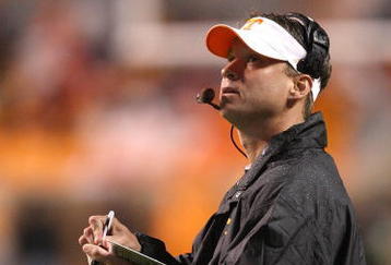 KNOXVILLE, TN - OCTOBER 31:  Head coach Lane Kiffen of the Tennessee Volunteers watches against the South Carolina Gamecocks at Neyland Stadium on October 31, 2009 in Knoxville, Tennessee.  (Photo by Streeter Lecka/Getty Images)