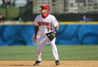 VIERA, FL - MARCH 2:  Infielder Ian Desmond #74 of the Washington Nationals fields against the New York Mets during MLB Spring Training action on March 2, 2005 at the Space Coast Stadium in Viera, Florida. The Washington Nationals defeated the Mets 5-3. (Photo by Doug Pensinger/Getty Images)
