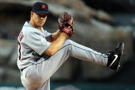 ANAHEIM, CA - AUGUST 25:  Jarrod Washburn #53 of the Detroit Tigers pitches against the Los Angeles Angels of Anaheim during the first inning at Angel Stadium of Anaheim on August 25, 2009 in Anaheim, California.  (Photo by Harry How/Getty Images)