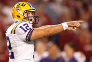 TUSCALOOSA, AL - NOVEMBER 07:  Jarrett Lee #12 of the Louisiana State University Tigers against the Alabama Crimson Tide at Bryant-Denny Stadium on November 7, 2009 in Tuscaloosa, Alabama.  (Photo by Kevin C. Cox/Getty Images)