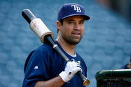 ANAHEIM, CA - AUGUST 10:  Pat Burrell #5 of the Tampa Bay Rays looks on during batting practice prior to the game against the Los Angeles Angels of Anaheim at Angel Stadium on August 10, 2009 in Anaheim, California.  (Photo by Jeff Gross/Getty Images)