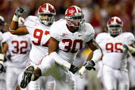 ATLANTA - SEPTEMBER 05:  Dont'a Hightower #30 of the Alabama Crimson Tide reacts after a defensive stop against the Virginia Tech Hokies during the Chick-fil-A Kickoff Game at Georgia Dome on September 5, 2009 in Atlanta, Georgia.  (Photo by Kevin C. Cox/Getty Images)