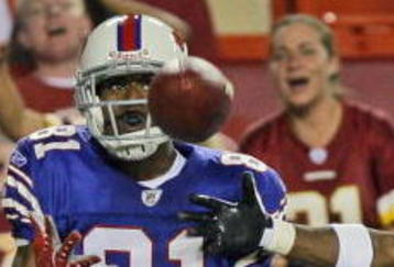 LANDOVER, MD - AUGUST 9: Wide receiver James Hardy #81 of the Buffalo Bills catches a pass for a touchdown in front of defensive back Leigh Torrence #29 of the Washington Redskins on August 9, 2008 at FedEx Field in Landover, Maryland. (Photo by Drew Hallowell/Getty Images)