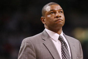 BOSTON - NOVEMBER 01:  Head coach Doc Rivers  of the Boston Celtics looks on during a time out in the second half against the New Orleans Hornets at the TD Garden on November 1, 2009 in Boston, Massachusetts. The Celtics defeated the Hornets 97-87. NOTE TO USER: User expressly acknowledges and agrees that, by downloading and or using this photograph, User is consenting to the terms and conditions of the Getty Images License Agreement.  (Photo by Elsa/Getty Images)