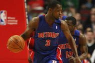 CHICAGO - MARCH 24: Rodney Stuckey #3 of the Detroit Pistons brings the ball upcourt against the Chicago Bulls on March 24, 2009 at the United Center in Chicago, Illinois. The Bulls defeated the Pistons 99-91. NOTE TO USER: User expressly acknowledges and agreees that, by downloading and/or using this Photograph, User is consenting to the terms and conditions of the Getty Images License Agreement. (Photo by Jonathan Daniel/Getty Images)