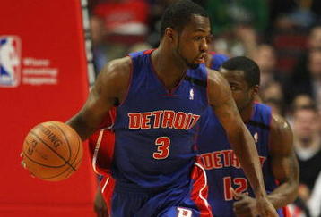 CHICAGO - MARCH 24: Rodney Stuckey #3 of the Detroit Pistons brings the ball upcourt against the Chicago Bulls on March 24, 2009 at the United Center in Chicago, Illinois. The Bulls defeated the Pistons 99-91. NOTE TO USER: User expressly acknowledges and agreees that, by downloading and/or using this Photograph, User is consenting to the terms and conditions of the Getty Images License Agreement. (Photo by Jonathan Daniel/Getty Images)