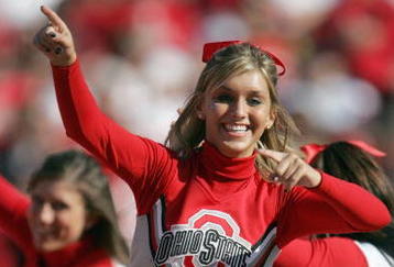 COLUMBUS, OH - NOVEMBER 03:  Cheerleaders of the Ohio State Buckeyes cheer during the game against the Wisconsin Badgers on November 3, 2007 at Ohio Stadium in Columbus, Ohio. Ohio State defeated Wisconsin 38-17. (Photo by Jonathan Daniel/Getty Images)