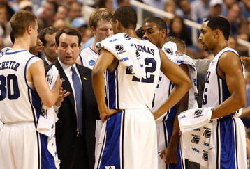 GREENSBORO, NC - MARCH 21:  Head coach Mike Krzyzewski of the Duke Blue Devils directs his team against the Texas Longhorns during the second round of the NCAA Division I Men's Basketball Tournament at the Greensboro Coliseum on March 21, 2009 in Greensboro, North Carolina.  (Photo by Streeter Lecka/Getty Images)
