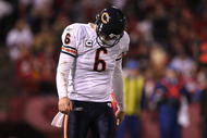 SAN FRANCISCO - NOVEMBER 12:  Jay Cutler #6 of the Chicago Bears walks off the field against the San Francisco 49ers at Candlestick Park on November 12, 2009 in San Francisco, California. The 49ers won 10-6.  (Photo by Jed Jacobsohn/Getty Images)