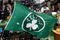 BOSTON - JUNE 17:  A Boston Celtics flag is on the court after the Celtics defeated the Los Angeles Lakers in Game Six of the 2008 NBA Finals on June 17, 2008 at TD Banknorth Garden in Boston, Massachusetts. NOTE TO USER: User expressly acknowledges and agrees that, by downloading and/or using this Photograph, user is consenting to the terms and conditions of the Getty Images License Agreement.  (Photo by Kevin C. Cox/Getty Images)