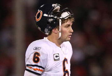 SAN FRANCISCO - NOVEMBER 12:  Jay Cutler #6 of the Chicago Bears walks towards the sidelines against the San Francisco 49ers at Candlestick Park on November 12, 2009 in San Francisco, California. The 49ers won 10-6. (Photo by Jed Jacobsohn/Getty Images)