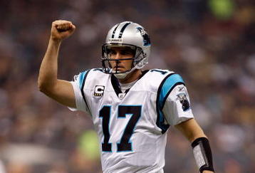NEW ORLEANS - NOVEMBER 08:  Quarterback Jake Delhomme #17 of the Carolina Panthers reacts after a touchdown against the New Orleans Saints at Louisiana Superdome on November 8, 2009 in New Orleans, Louisiana.  (Photo by Ronald Martinez/Getty Images)