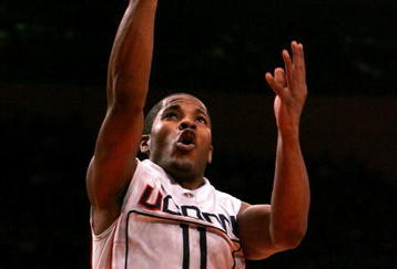 NEW YORK - MARCH 13: Jerome Dyson #11 of the Connecticut Huskies goes to the net during day two of the 2008 Big East Men's Basketball Championship at Madison Square Garden on March 13, 2008 in New York City.  (Photo by Jim McIsaac/Getty Images)