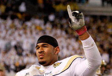 ATLANTA - OCTOBER 17:  Derrick Morgan #91 of the Georgia Tech Yellow Jackets against the Virginia Tech Hokies at Bobby Dodd Stadium on October 17, 2009 in Atlanta, Georgia.  (Photo by Kevin C. Cox/Getty Images)