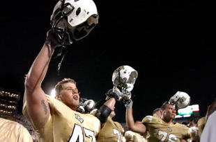 ORLANDO, FL - OCTOBER 20: Linebacker T. J. Harnden #47 of the University of Central Florida Golden Knights celebrates after play against the Tulsa Golden Hurricane at Bright House Stadium on October 20, 2007 in Orlando, Florida. UCF won 44 - 23. (Photo by Al Messerschmidt/Getty Images)
