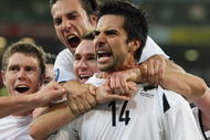 WELLINGTON, NEW ZEALAND - NOVEMBER 14:  Rory Fallon of the All Whites celebrates scoring during the FIFA World Cup Asian Qualifier match between New Zealand and Bahrain at Westpac Stadium on November 14, 2009 in Wellington, New Zealand.  (Photo by Hannah Johnston/Getty Images)