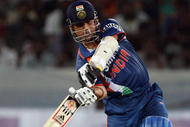 HYDERABAD, INDIA - NOVEMBER 05:  Sachin Tendulkar of India hits out during the fifth One Day International match between India and Australia at Rajiv Gandhi International Cricket Stadium on November 5, 2009 in Hyderabad, India.  (Photo by Mark Kolbe/Getty Images)
