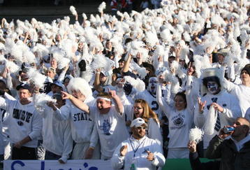 STATE COLLEGE, PA - NOVEMBER 7: Penn State Nittany Lion fans cheer as their team runs onto the field during a game against the Ohio State Buckeyes on November 7, 2009 at Beaver Stadium in State College, Pennsylvania. Ohio State won 24-7. (Photo by Hunter Martin/Getty Images)