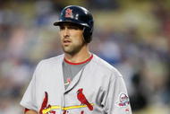 LOS ANGELES, CA - AUGUST 19:  Mark DeRosa #7 of the St. Louis Cardinals looks on against the Los Angeles Dodgers at Dodger Stadium on August 19, 2009 in Los Angeles, California.  (Photo by Jeff Gross/Getty Images)