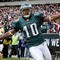 PHILADELPHIA - NOVEMBER 01:  DeSean Jackson #10 of the Philadelphia Eagles celebrates his second quarter touchdown against the New York Giants on November 1, 2009 at Lincoln Financial Field in Philadelphia, Pennsylvania.  (Photo by Jim McIsaac/Getty Images)